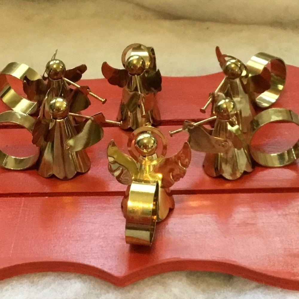 6 silver plated angel napkin holders, trumpeting angels napkin holders -used
